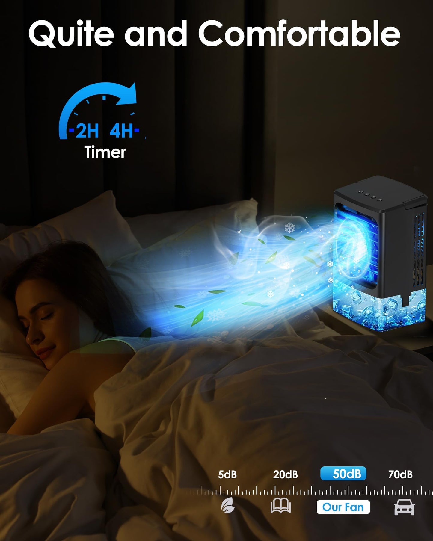 Portable Air Conditioner,Upgraded Small Air Conditioner Personal Air Cooler Mini Evaporative Cooler 3 Wind Speed Portable Small AC with 7 Night Light for Room Home Bedroom Office