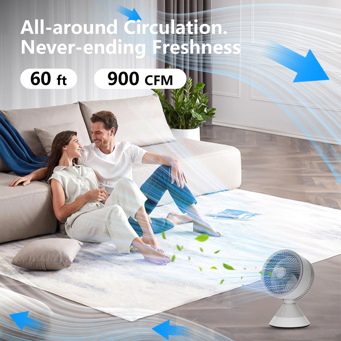 CIBAILbasr Small Desk Fan for Bedroom,10 Inches Portable Electric Table Air Circulation Fan,USB-C Rechargeable Powerful with 3 Speed 360° Adjustable Tilt for Whole Room (Gery)