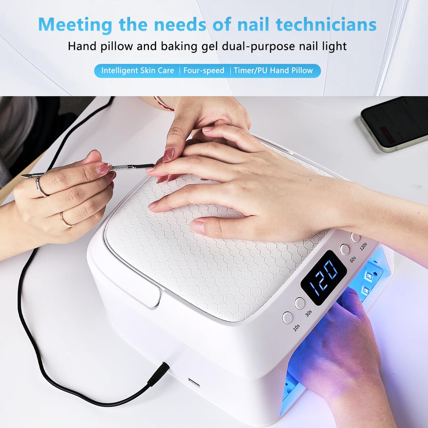 JODSONE U V LED Nail Lamp Large Space Portable Handle Front and Rear Dual Display Professional Nail Lamp Fast Drying Gel Nail Polish