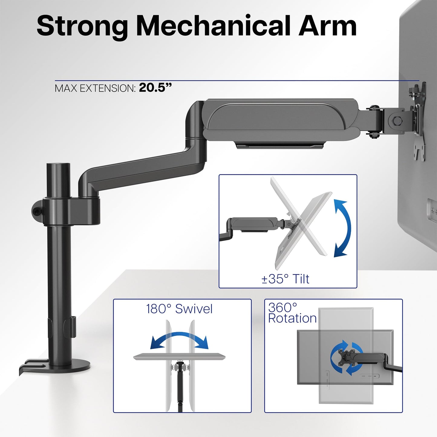 VIVO Single Monitor Arm Mount for 17 to 32 inch Screens - Tension Height Adjustment, Full Articulating Tilt, Swivel, Heavy Duty VESA Stand with Desk C-clamp and Grommet Option STAND-V001K