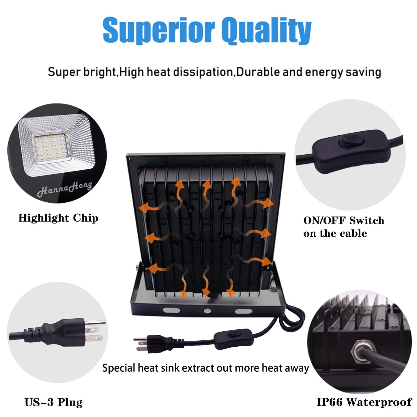 30W LED Super Bright Flood Security Work Lights,with ON/Off Switch,US-3 Plug,5 ft Cable,3600 Lumen 6000K Cool White IP66 Waterproof,Outdoor for Garage Garden Lawn Playground Yard,Yoke Mount,2 Pack