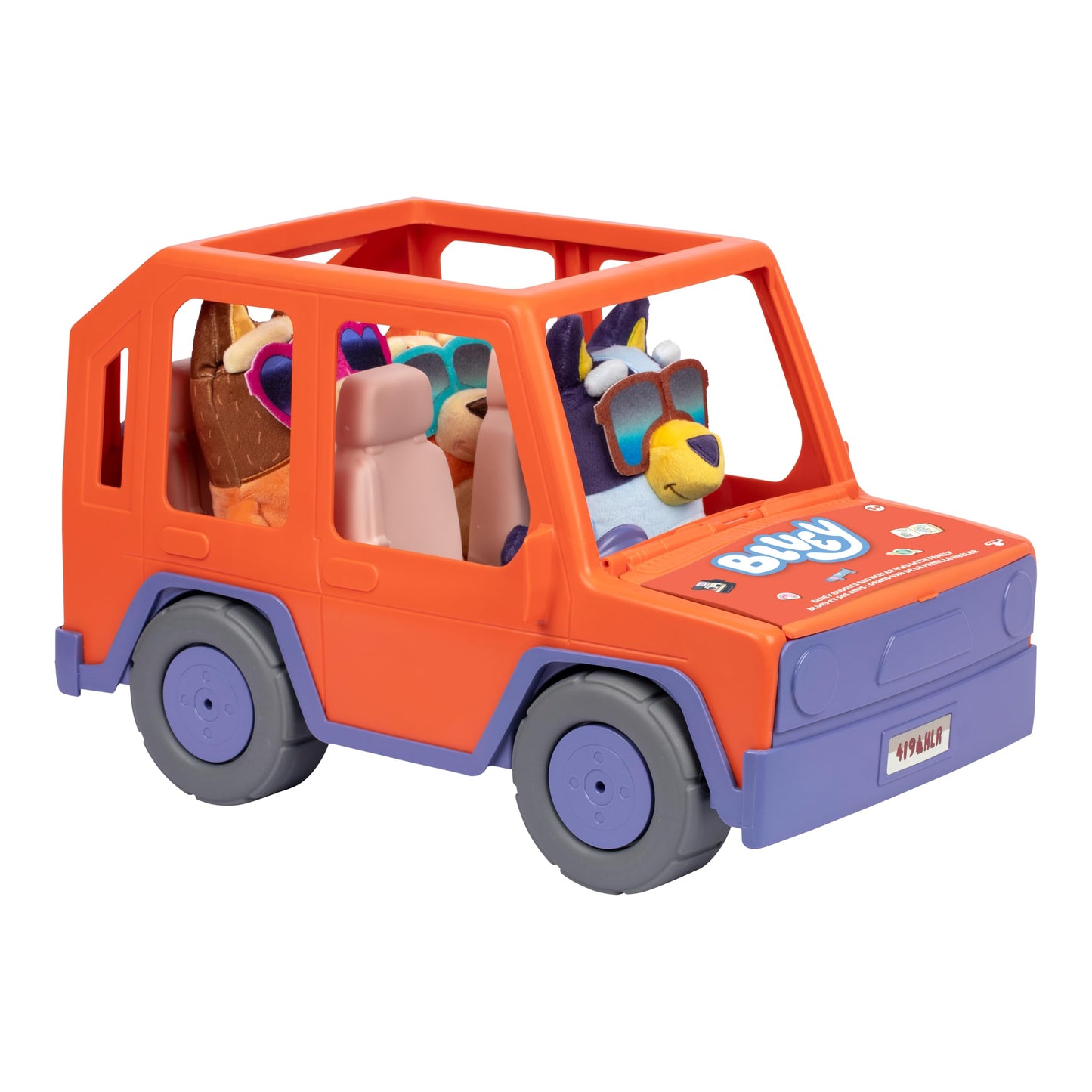 Bluey Buddies Big Heeler 4WD with Family, Exclusive Plush Bluey, Bingo and Chilli, with Sticker Sheet and Opening Bonnet/Hood for Fun Storage