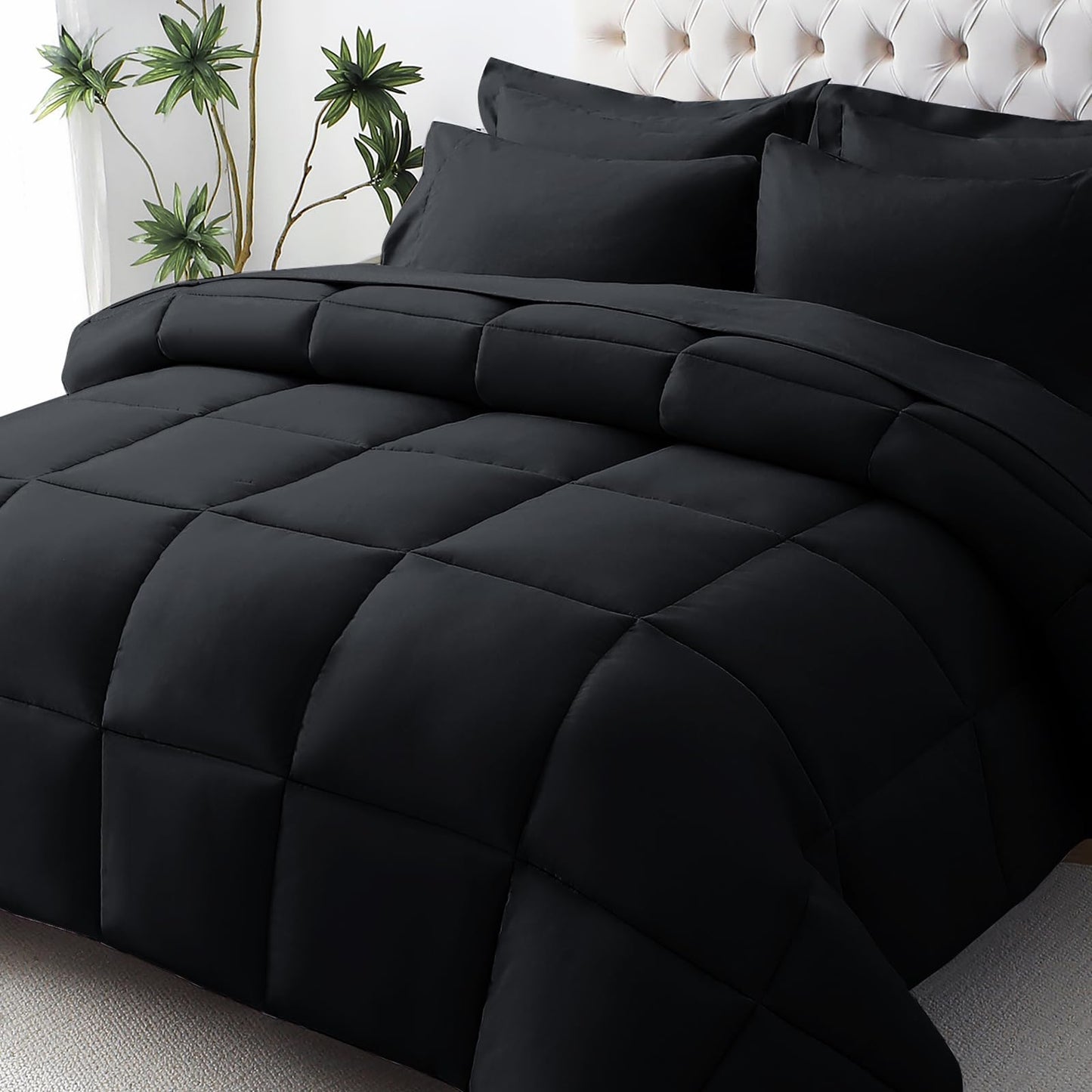 JOLLYVOGUE Black King Size Comforter Set - Ultra-Soft Bedding Set for All-Season Warmth - Bed in a Bag 7 Pieces with Sheets, Pillowcases & Shams
