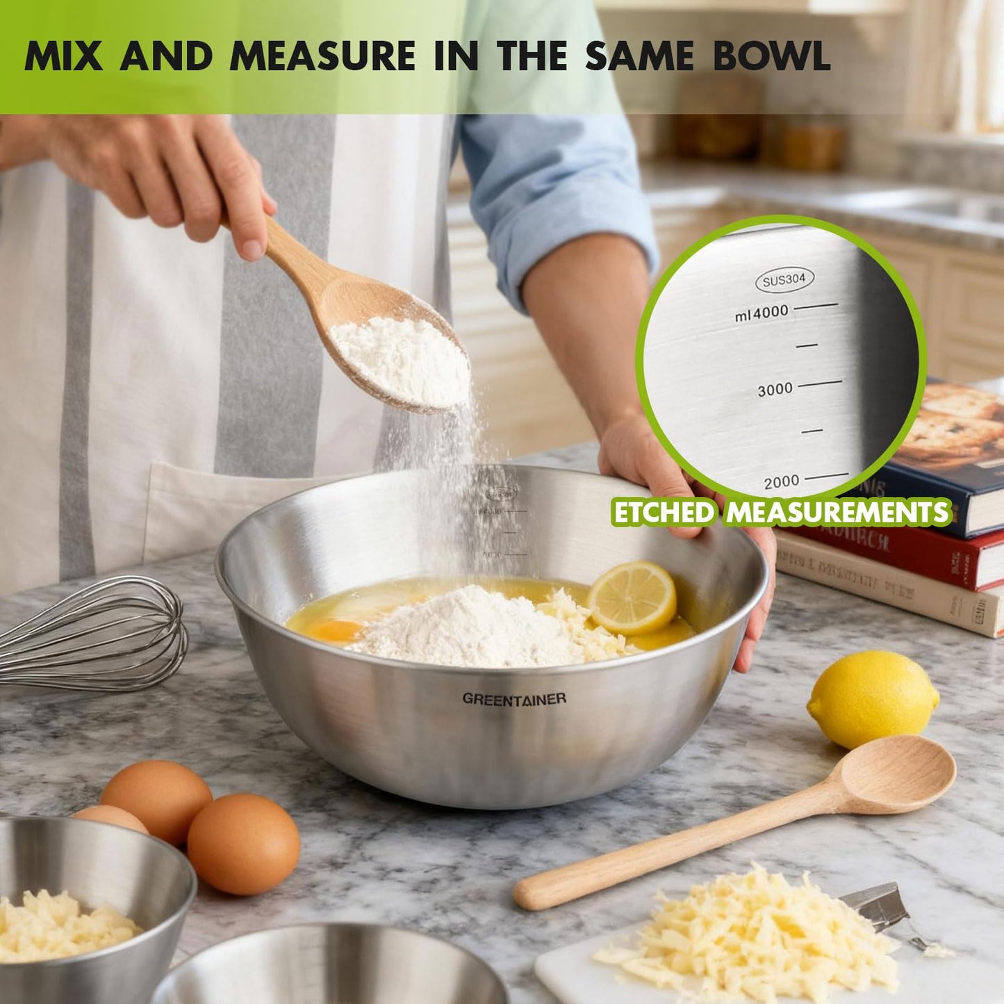 7-Piece Stainless Steel Mixing Bowls Set for Kitchen, Nesting Bowls for Mixing, Baking, Prepping, Cooking and Serving Food, Metal Mixing Bowls Dishwasher Safe (7)