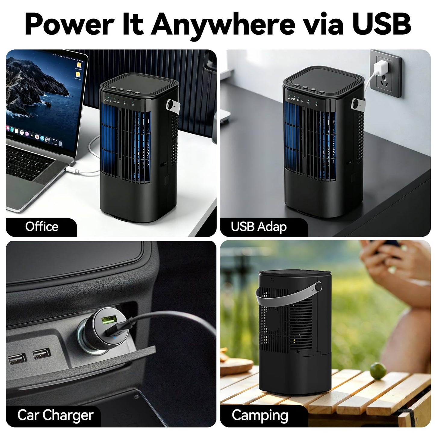 Portable Air Conditioner, 4-in-1 Mini Small Air Conditioner Evaporative Air Cooler Fan with 1000ml Water Tank, 3 Speeds & 7 LED Lights, Personal Mini AC with Timer for Bedroom, Desktop, Home, Office