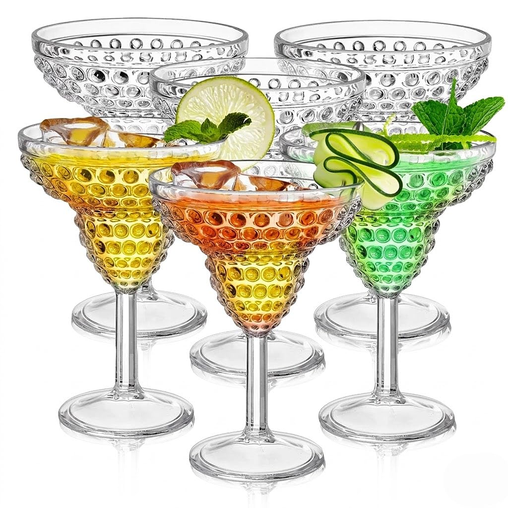 ZOOFOX 6 Pack Plastic Margarita Glasses, 11oz Stemmed Cocktail Glasses, Reusable Shatterproof Margarita Glasses, Unique Bar Glasses for Martini, Frozen Daiquiri, Tropical Summer Parties