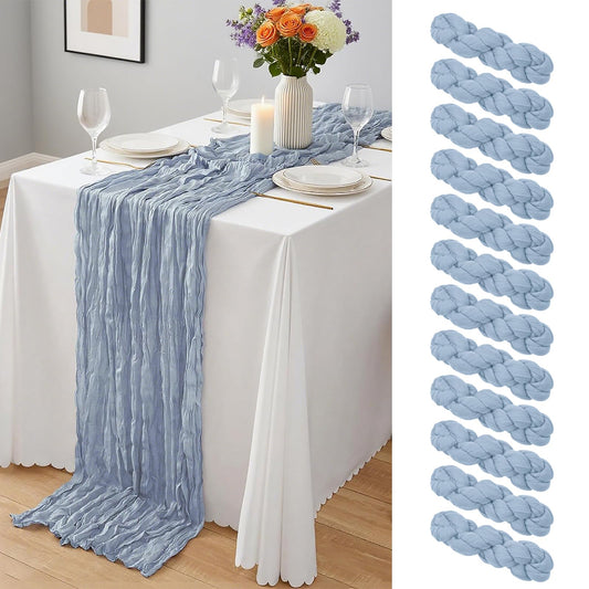 12Pack Dusty Blue Cheesecloth Table Runner 10Ft, Gauze Table Runners 21.5 x 120 inch,Semi Sheer Cheese Cloth Fabric Runner Bulk for Wedding,Party,Baby Shower,Bridal Shower