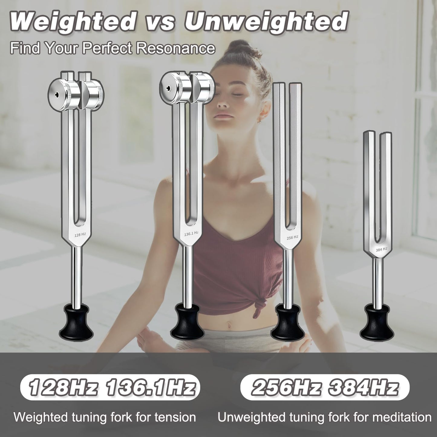 Tuning Forks Set - 128Hz, 136Hz, 256Hz, 384Hz, Chakra & Body Tuning Forks Kit with Activator and Pouch, for Meditation, Relaxation & Energy Balance