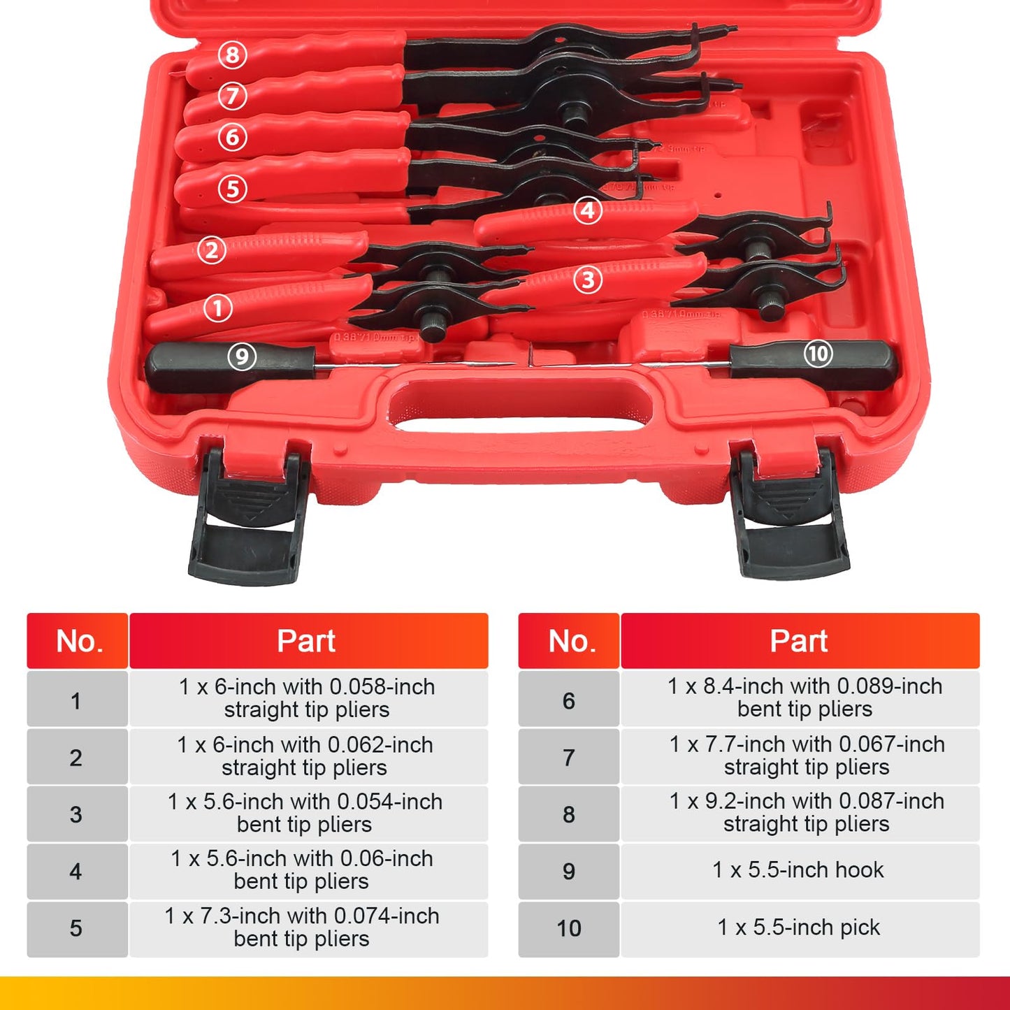 DASBET Snap Ring Plier Set 11PCS Straight & Bent Retaining Ring Pliers w/Hook & Pick Heavy Duty Internal External Pliers .038in - .09in Circlip Combination Retaining Clip for Car Trunk Motorcycle