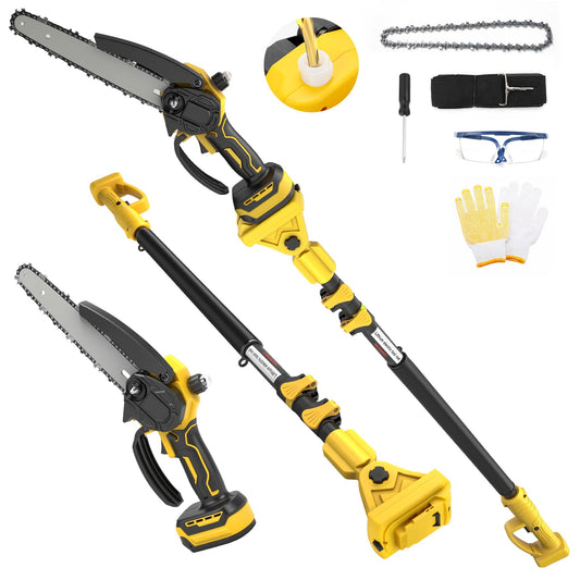 2 in 1 Electric Pole Saw 8 Inch Mini Cordless Chainsaw Compatible for Dewalt 20V Battery with 2.5M Telescope, Brushless Chainsaw for Pruning Branches Garden Maintenance (No Battery)
