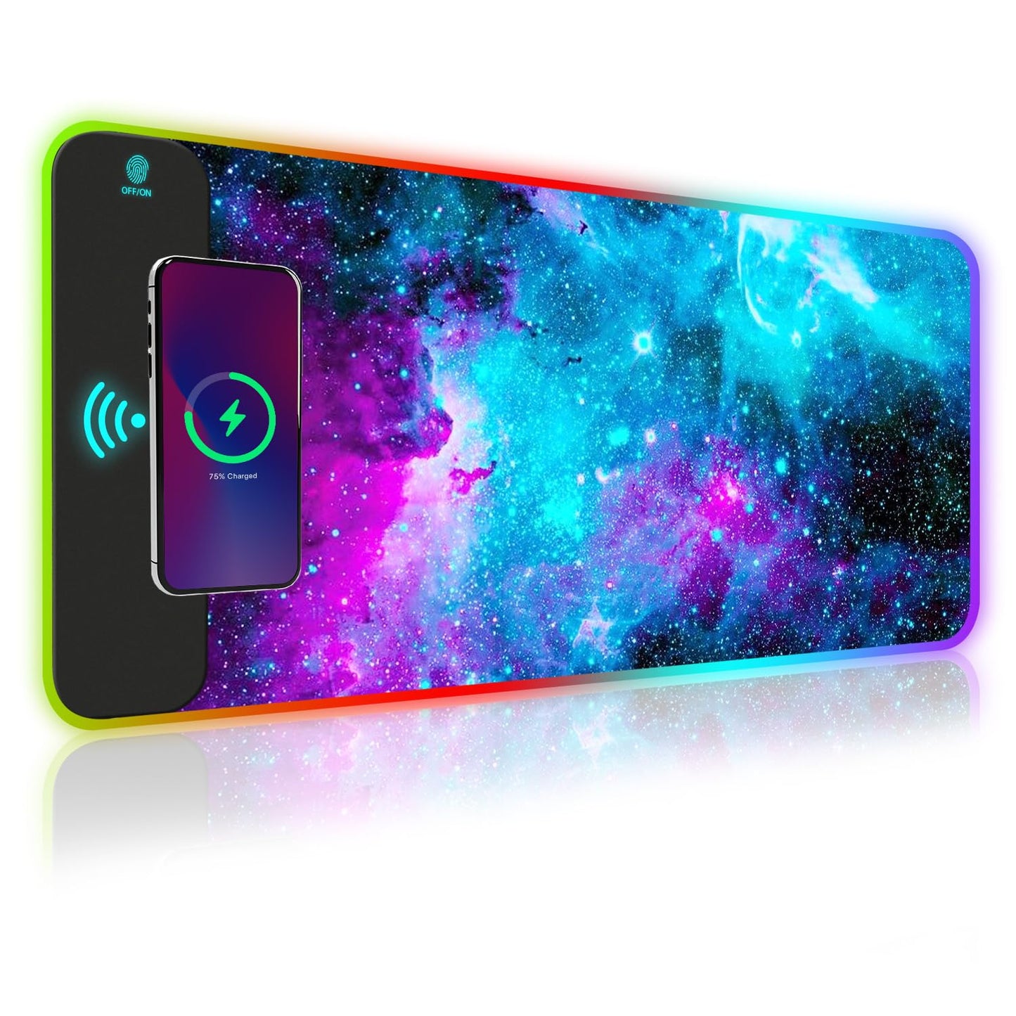 YQE Gaming Mouse Pad Wireless Charging: RGB Gamer Desk Mat 15W for Keyboard and Mouse, Large LED Desk Pad with 10 Colors LED Light, Non-Slip Rubber Base Keyboard Pad for Gaming, PC, Laptop