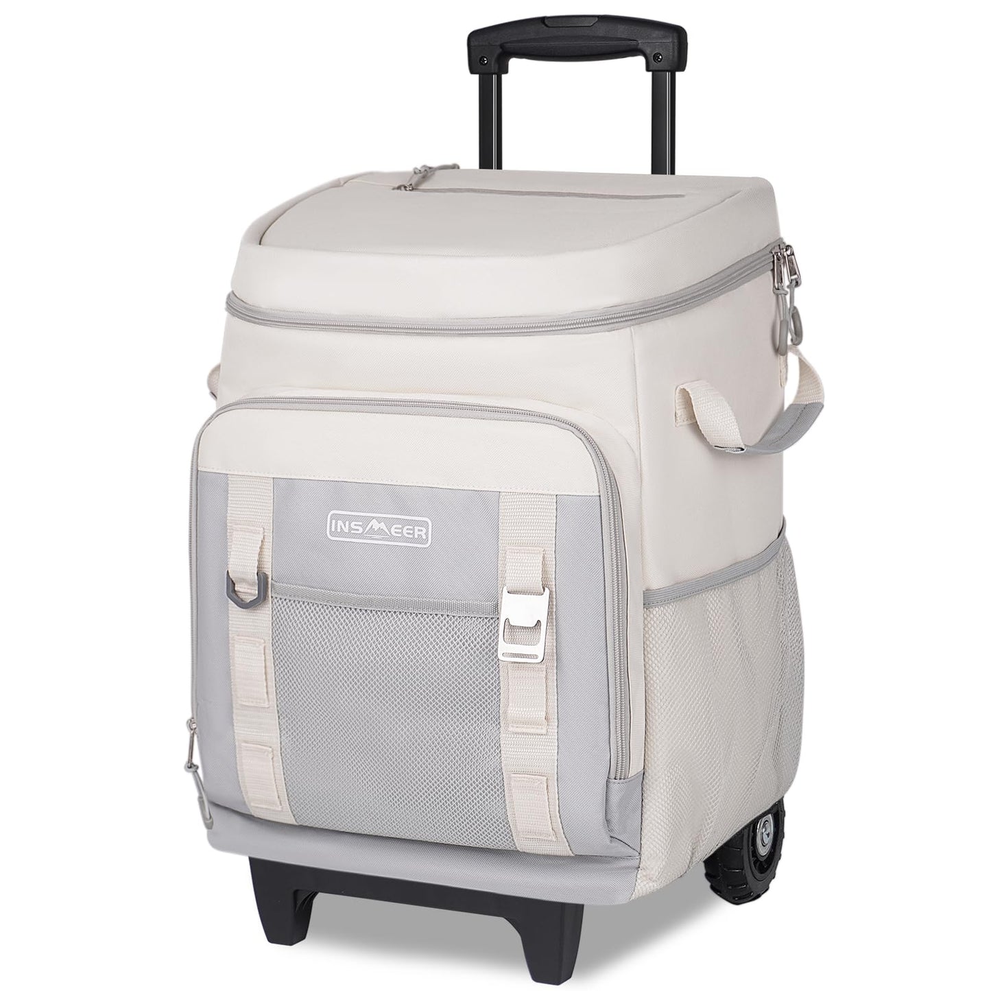 INSMEER Cooler with Wheels and Handle, 80 Cans/50L, Portable Rolling Coolers, 2-in-1 Collapsible Trolley Cart, Large Coolerbag for Grocery Shopping