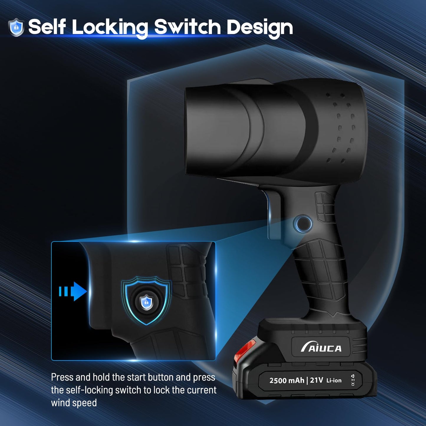 Cordless Leaf Blower, High-Speed Handheld Blower with 2×21V 2500mAh Batteries, 250000 RPM & 130MPH Turbo Airflow, Lightweight & Portable for Patio, Lawn, Car, Camping