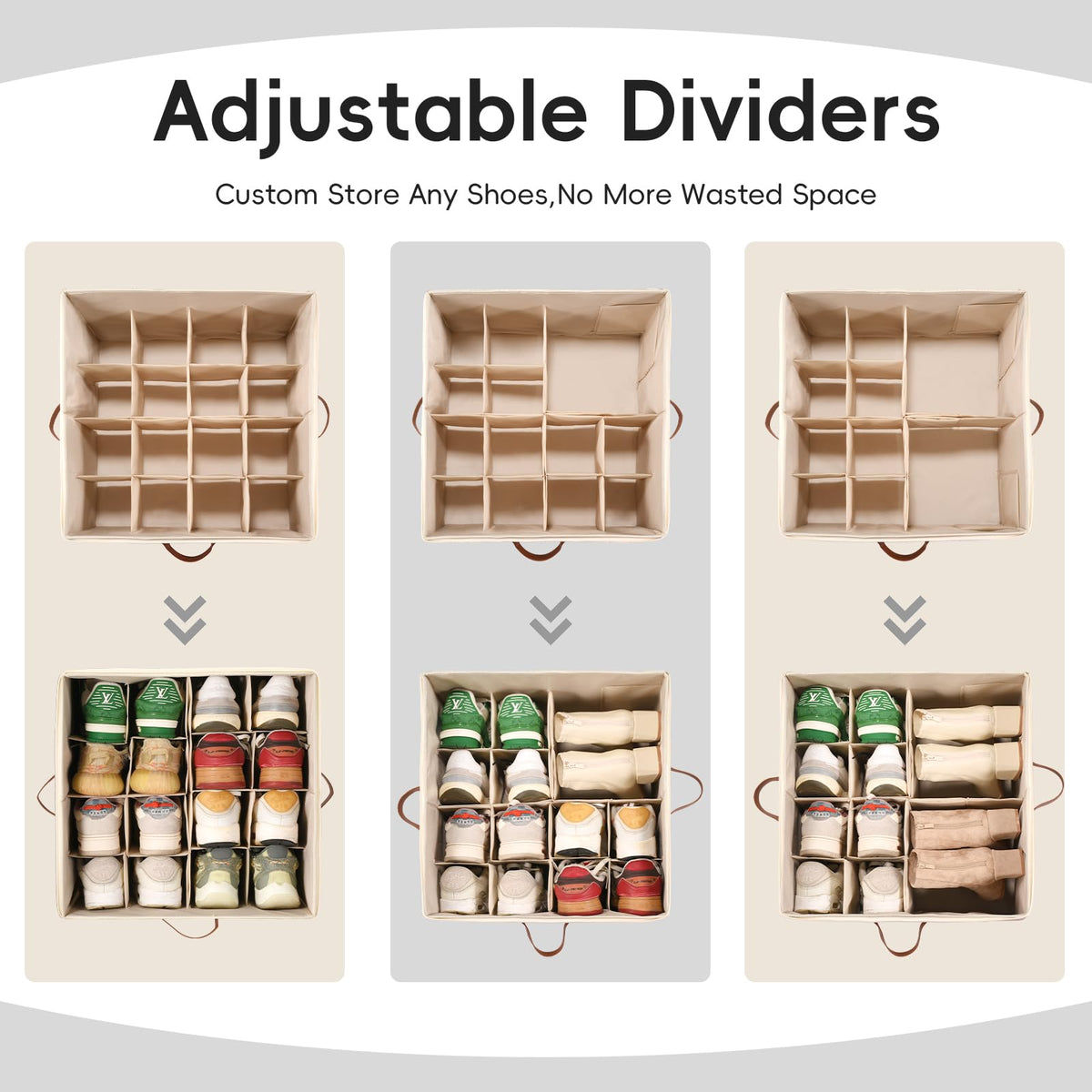 MECINFUL Shoe Storage Organizer 2 Pack with Clear Cover and Adjustable Dividers – Fabric Shoe Organizer for Closet Fits 16-32 Pairs, Space-Saving Shoe Organizer Box, Dustproof & Reinforced