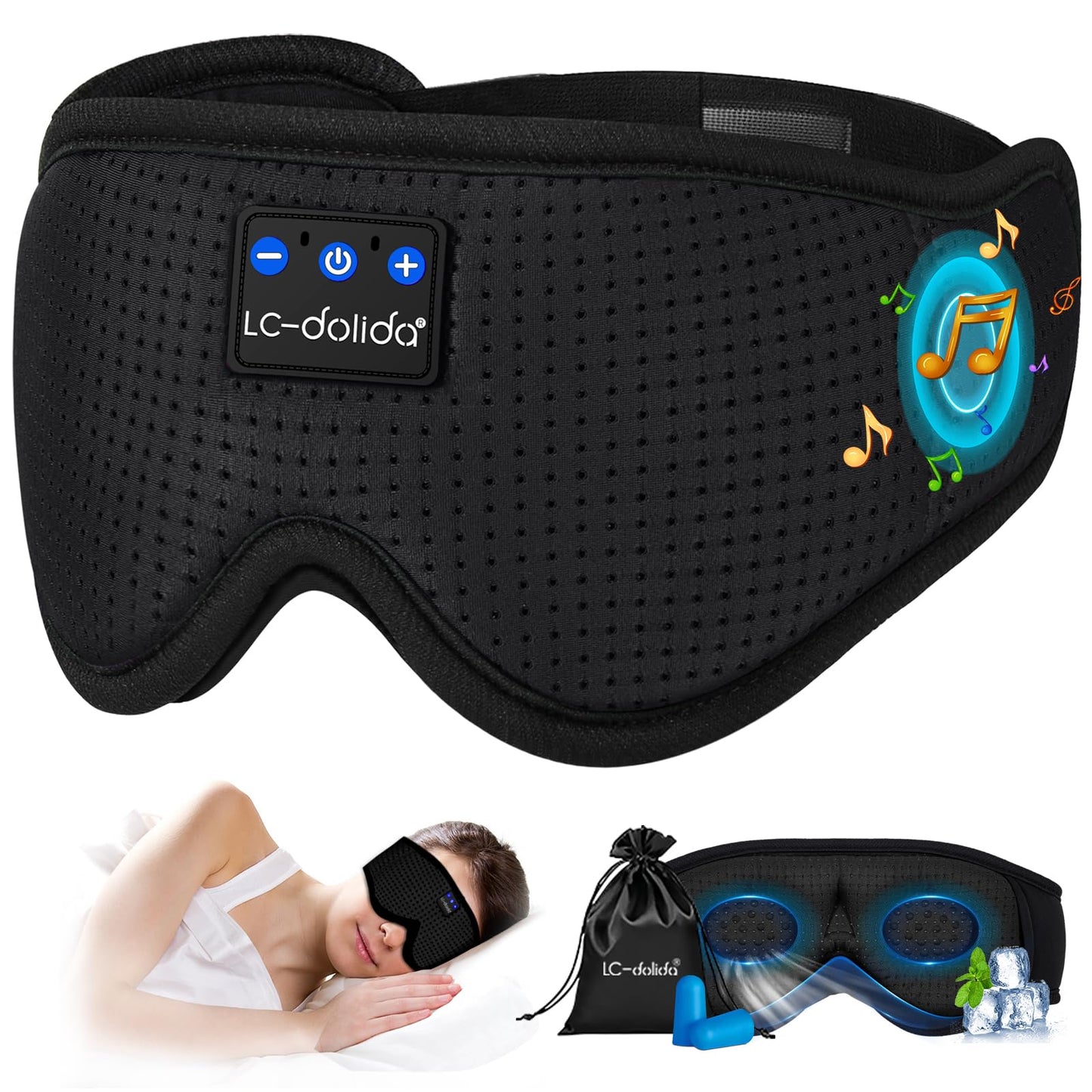 Bluetooth 5.4 3D Sleep Mask, Dual Sides Breathable Sleep Headphones, up to 15-Hour Stand-by Bluetooth Eye Masks, Wireless Earphones Eye Mask for Sleeping,Cool Tech Gadget Travel Essentials