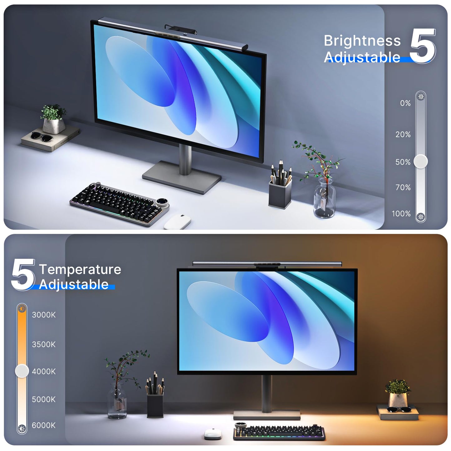 Syrinx 16.7" Computer Monitor Light Bar with Ambient Backlight, USB Reading LED Lamp, Screen Monitor Lamp, Touch + Gesture Control, Dimmable Desk Light, Eye-Caring, No Screen Glare for (Basic)