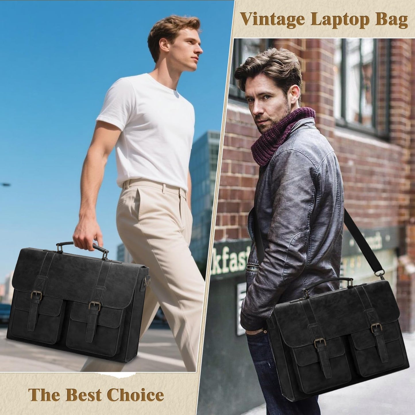 Vintage Messenger Bag Men 15.6 Inch Waterproof Laptop Bag Leather Briefcase for Men Computer Bag for Office Satchel