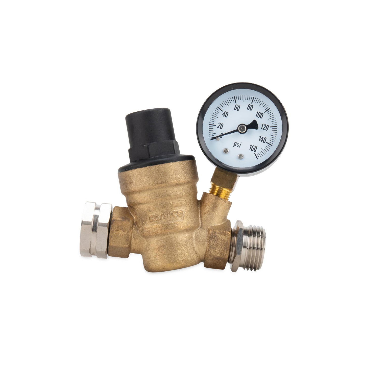 Camco 40058 Adjustable Brass Water Pressure Regulator - Helps Prevent Damage To Appliances and Plumbing Fixtures From High Water Pressure, Great for RVs and Boats