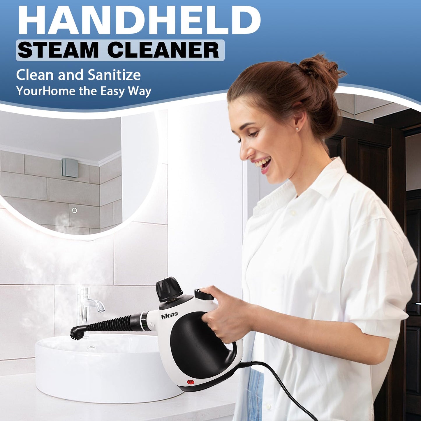 KLONA Handheld Steam Cleaner, Steam Cleaner for Home with 10 Accessory Kit, Multipurpose Portable Upholstery Steamer Cleaning with Safety Lock to Remove Grime, Grease.