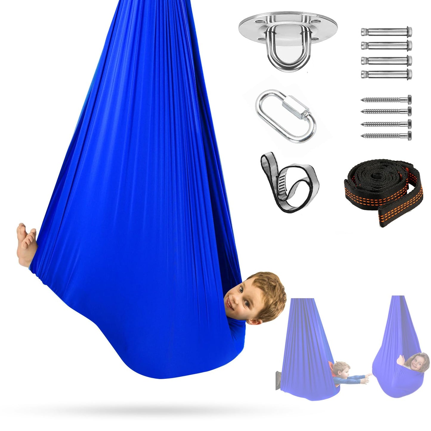 Sensory Swing, Therapy Swing for Kids & Adults, Cuddle Swing Indoor Outdoor, Swing Hammock for Child with Disorders, Autism, ADHD, Anxiety, Pod Swing Chair - 110" x 59"