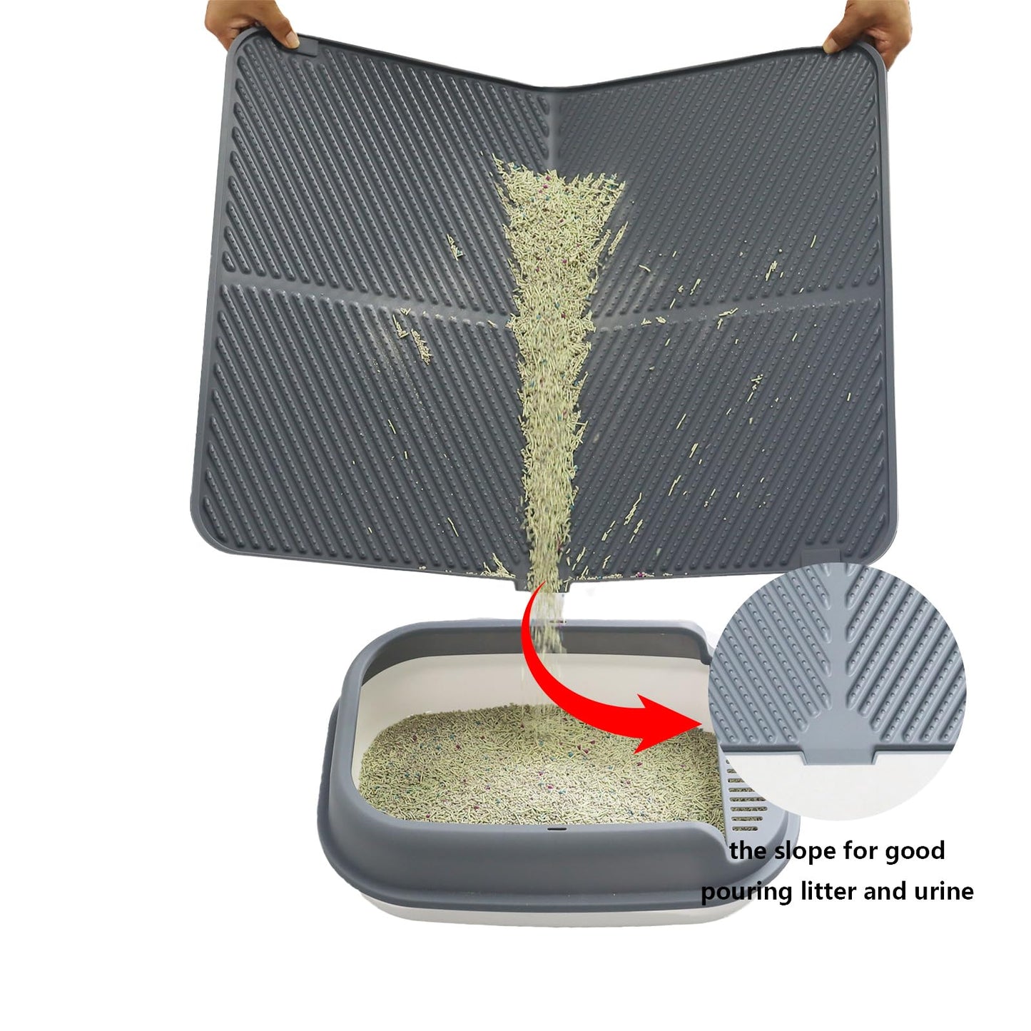 windhunt Silicone Cat Litter Mat,Extra Large Litter Trapping Mat,Waterproof Litter Box Mat for Floor,Easy Clean,Non-Slip Litter Catcher Mat,Cat Supplies Needs (Grey, 31x23x0.26 in)
