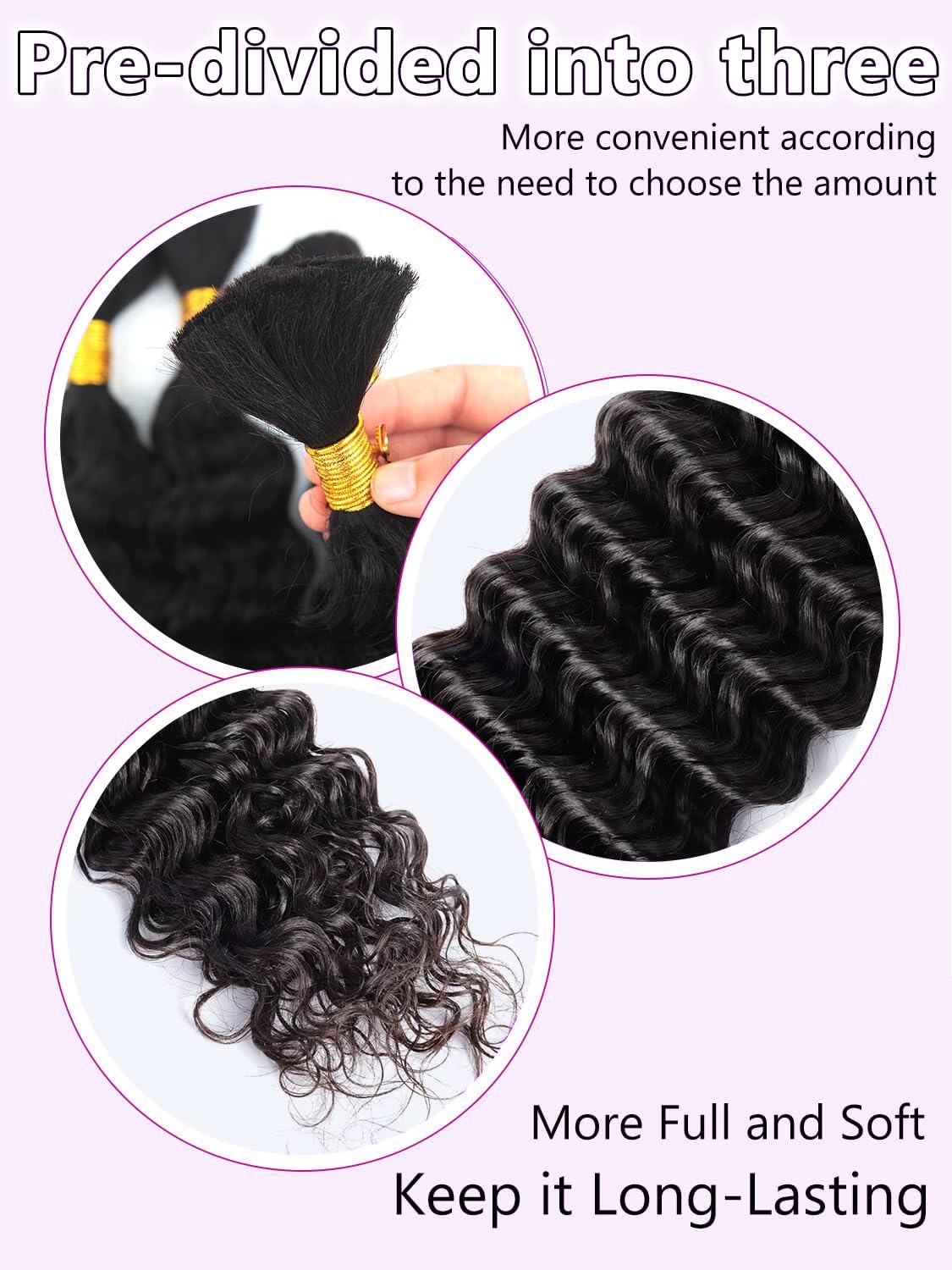 Human Hair Braiding Hair 2 Bundles/Pack 100g 20 Inch Deep Wave Bundles Human for Boho Braids Black Hair Extensions Curly Remy Hair Bulk Brazilian Virgin Human Hair for Women Braids No Weft
