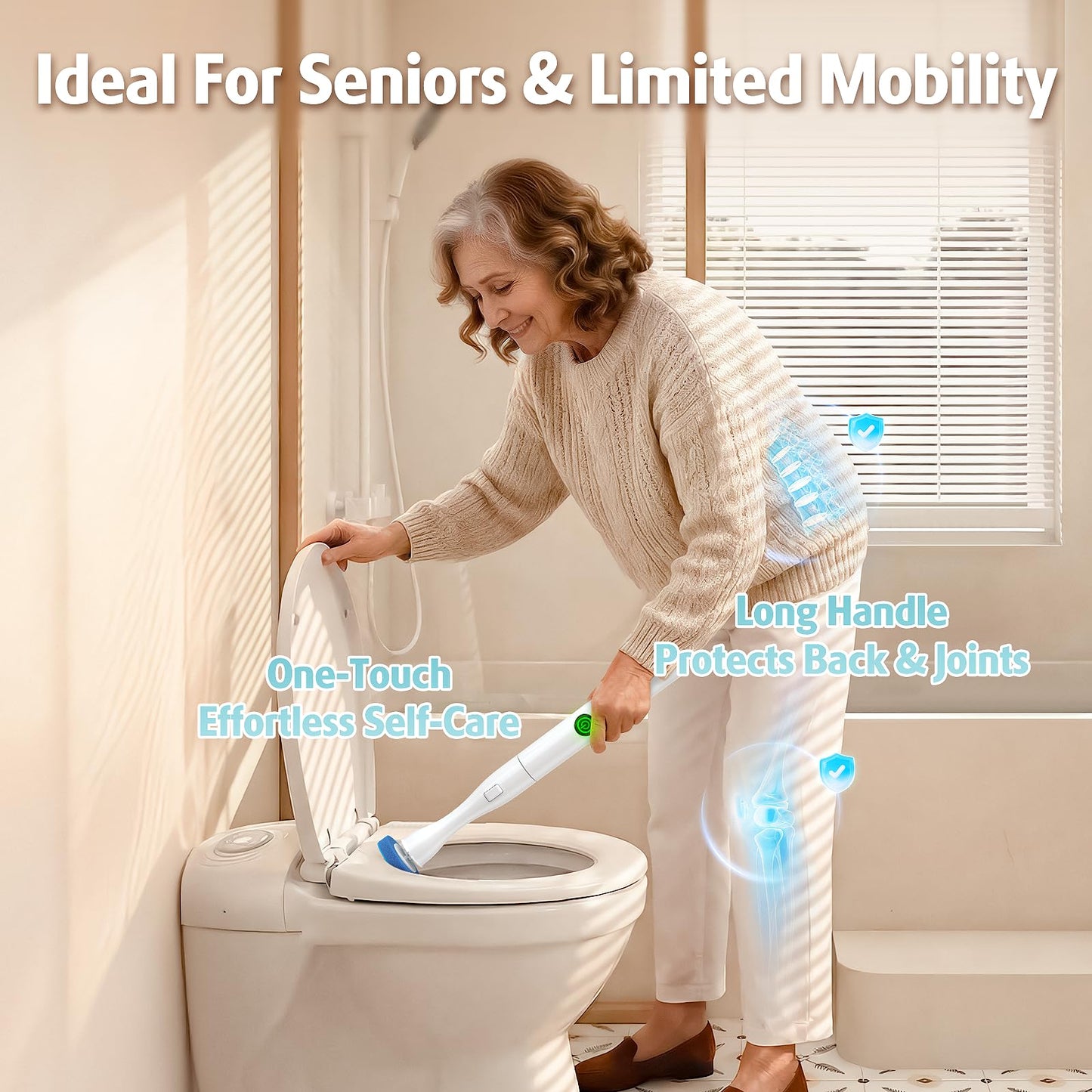 AIR U+ Hands-Free Electric Toilet Brush for Seniors & Busy Households - No Bending, Effortless Clean with Disposable Heads & Holder Set