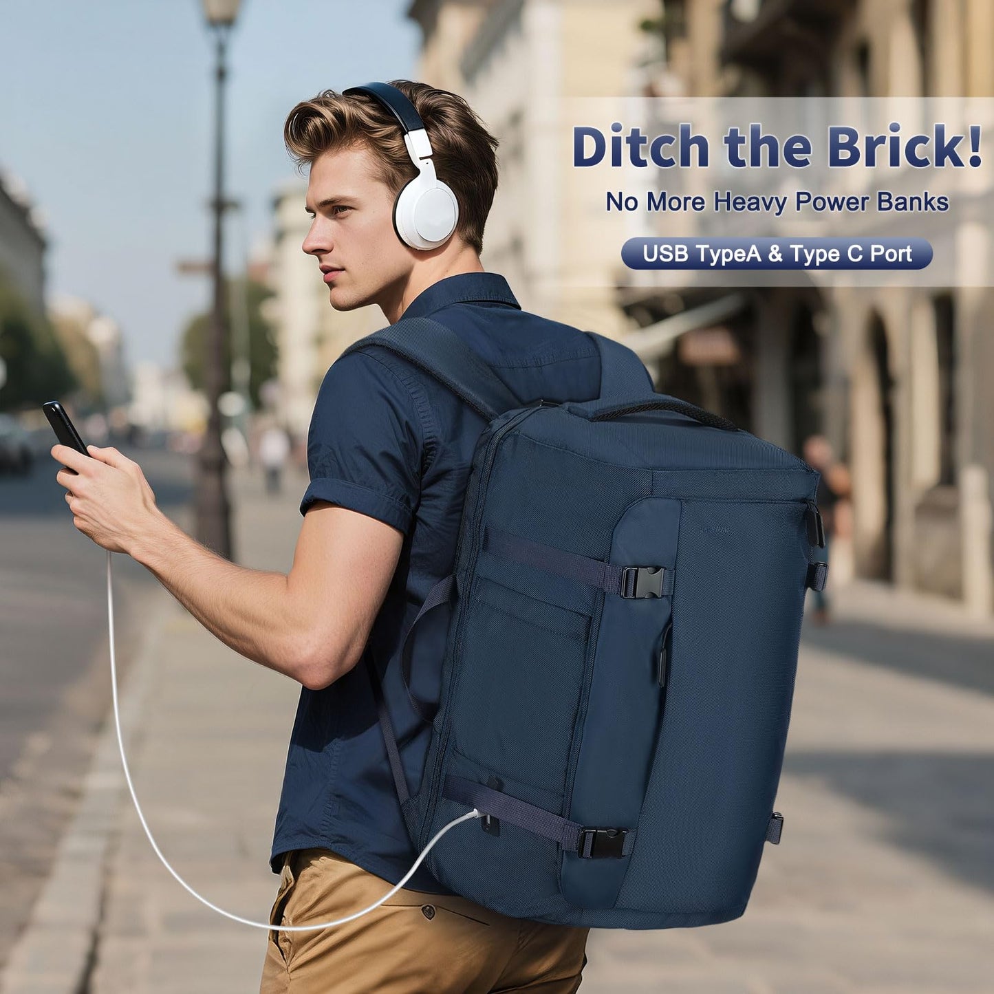 SUIKIHUM 40L Travel Backpack, TSA Friendly Flight Approved Carry on Backpack for Men Women, Fits 17.3 Inch Laptop with USB-A&C Ports, Weekender Bag, Blue