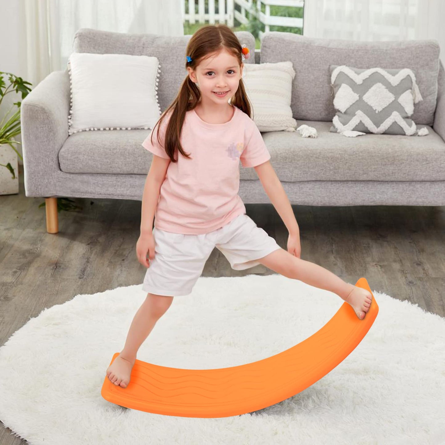 Balance Board Kids - 90x29 cm - Montessori Vestibular Waldorf Rocker Plastic Non Slip Board - Kid Yoga Curvy for Toddlers Kids Boys Girls and Adults - Indoor Outdoor Balancing, Max Load 91 kg