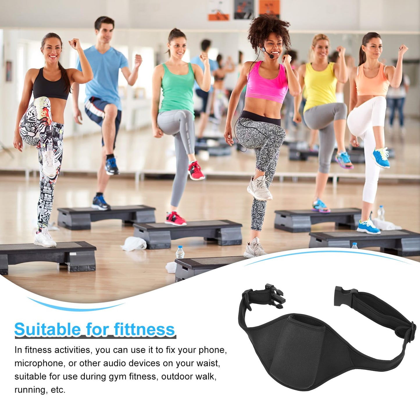 MECCANIXITY 6 Pack Mic Belt for Fitness Microphone Belt Carrier Pouch Adjustable Waistband Bag for Instructors Theater Teacher Speakers, Black