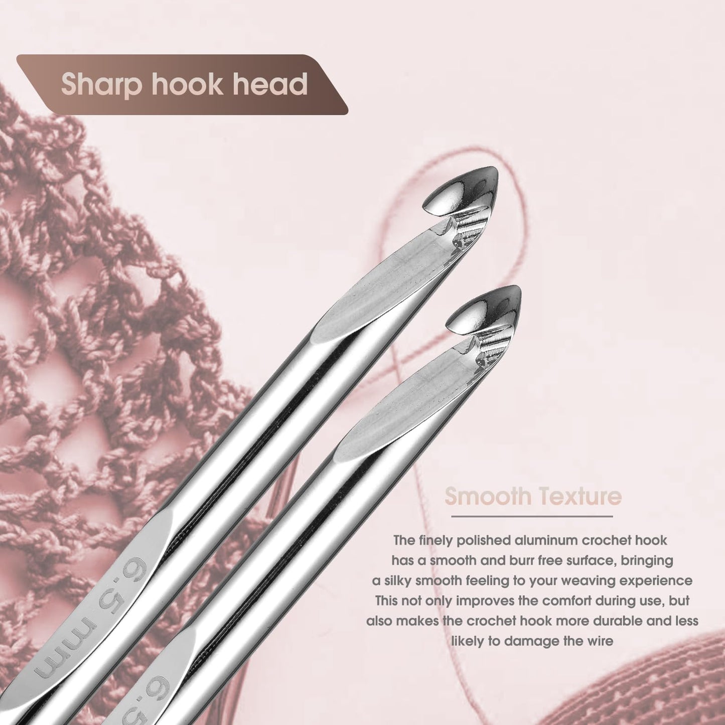 Tunisian Crochet Hooks Set with Cable 6-Inch Aluminum Interchangeable Crochet Hooks Set 3mm-10mm Long Crochet Hooks 26Pic(Pink)