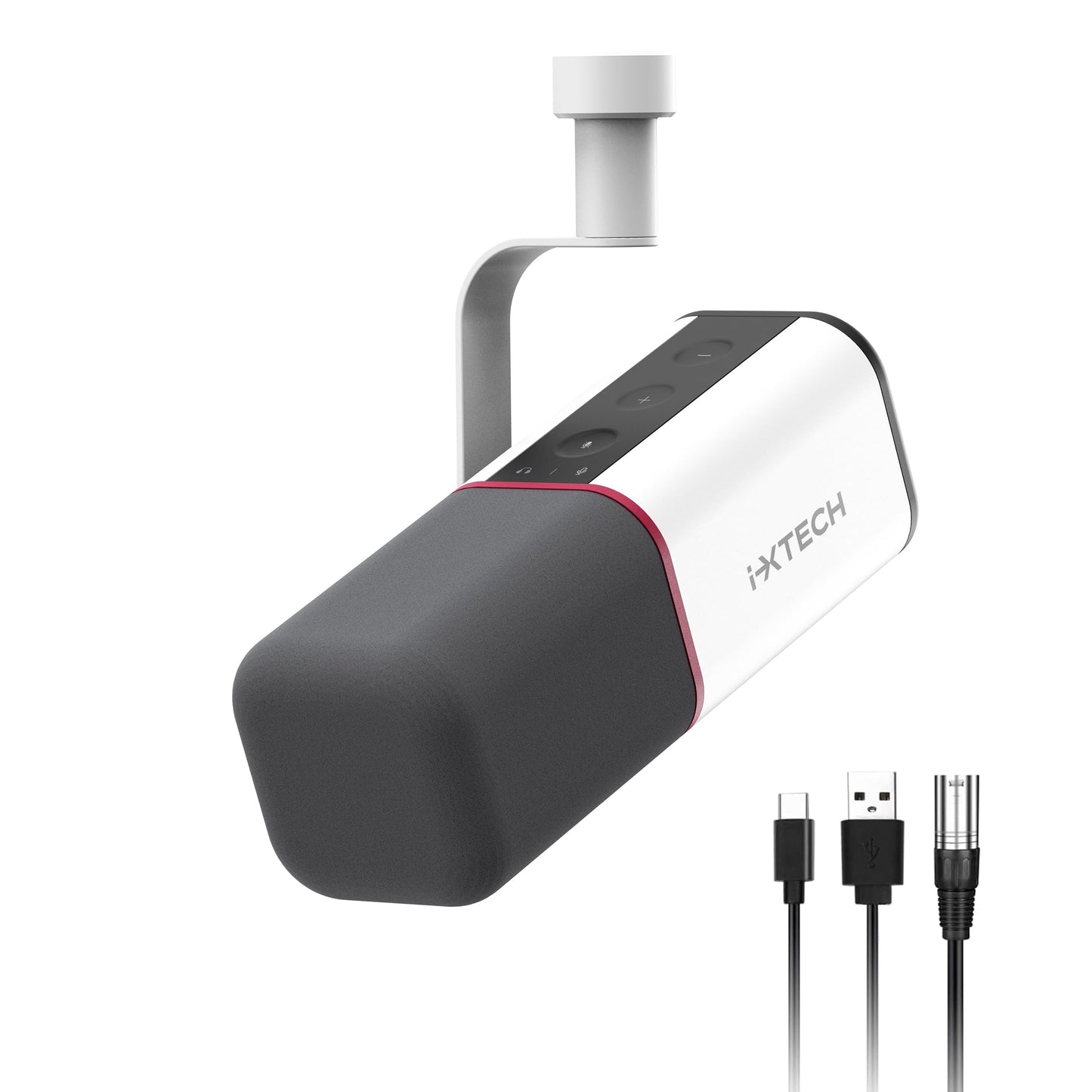 IXTECH Cardioid Dynamic Microphone with Mic Cover, Vocal USB XLR Microphone for Podcasting, Streaming, Recording, Gaming and Voice-Over (White)