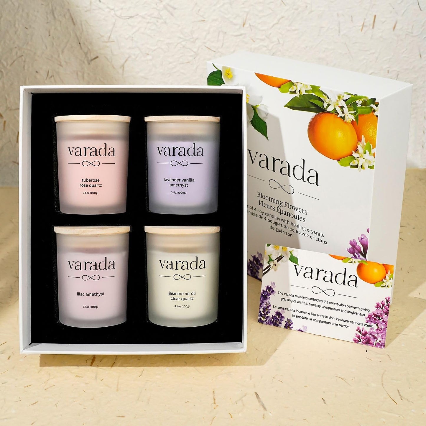 Aromatherapy Soy Candle Gift Set. Healing Crystals and Dried Flowers-90 Hours of Clean Burn. Lavender Vanilla, Rose, Jasmine Neroli, Lilac. Stress Relief. Relaxation. Birthday Gift.