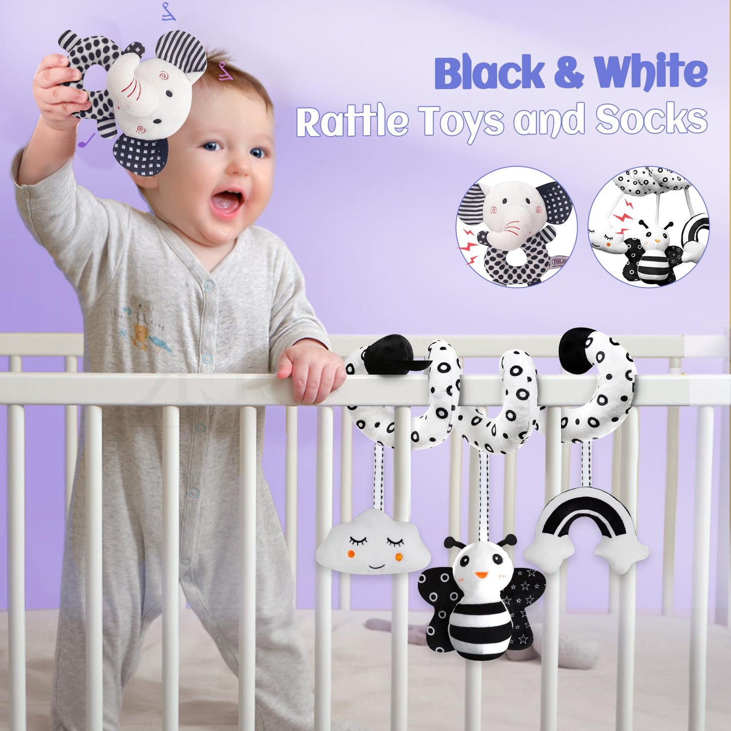 Black and White Sensory Toys for Babies,Montessori Toys for Babies,High Contrast Baby Toys for Toddlers Kids Early Learning Newborn Brain Development Toys Baby Gifts