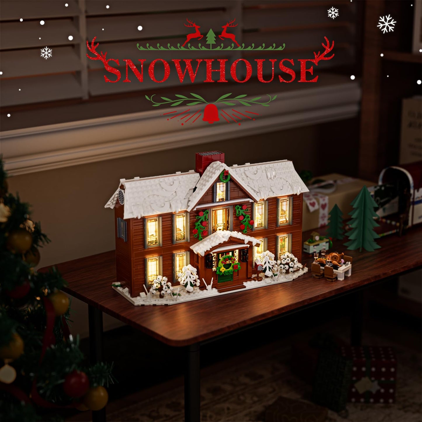 Christmas Little Women House Building Set with LED Light,Christmas Holiday Winter Snow House Kit,Compatible with Lego,Snow Village Building Blocks Model Toys,Christmas or Festival Gifts(1445 PCS)