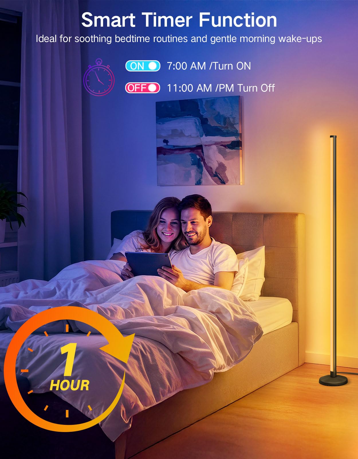 OUTON LED Floor Lamp, 24W RGBCW Corner Lamp with 256 Scenes & 16 Million Colours, Smart APP & Remote Control, Music Sync, Dimmable Colour Changing Standing Lamp for Living Room Bedroom Gaming Room