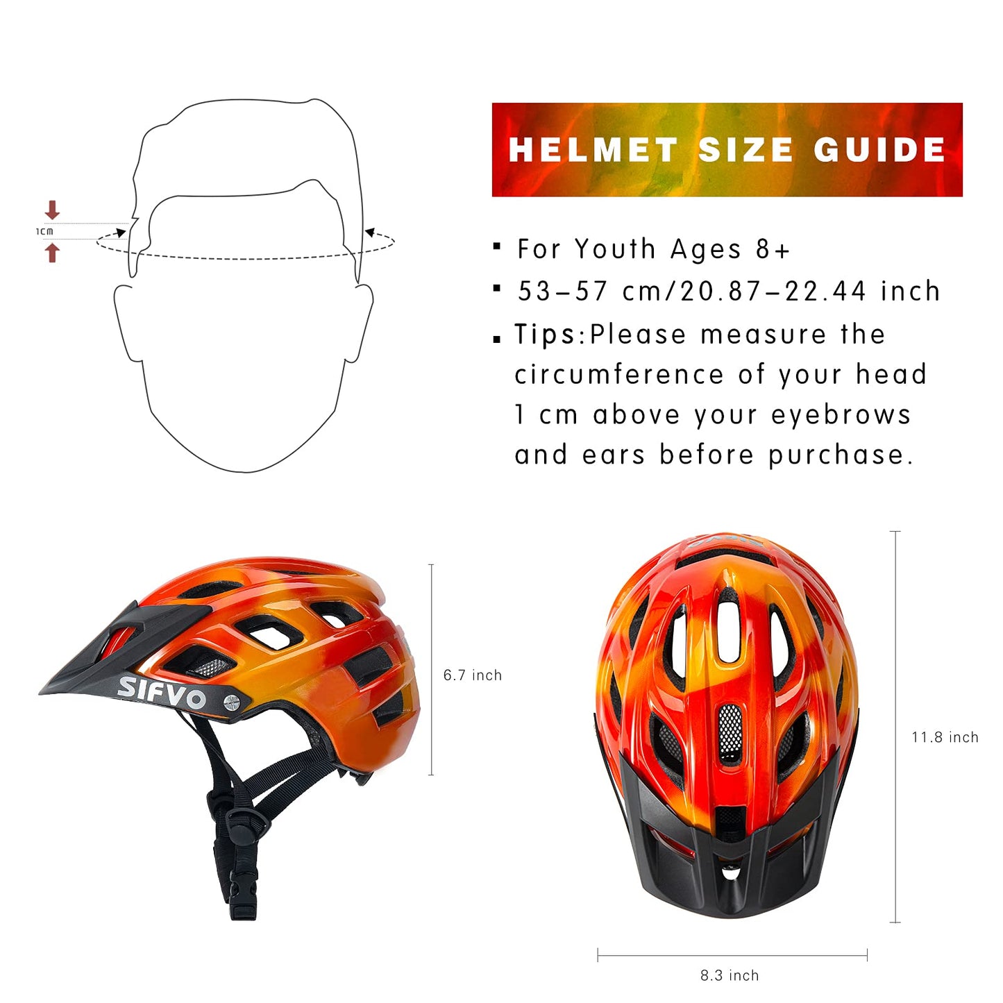 Kids Bike Helmet, SIFVO Kids Helmet Boys and Girls Bike Helmet with Cool Visor Bike Helmet Kids 6+, Youth Bike Helmet Kids Mountain Bike Helmet Lightweight and Sturdy（52-58cm）