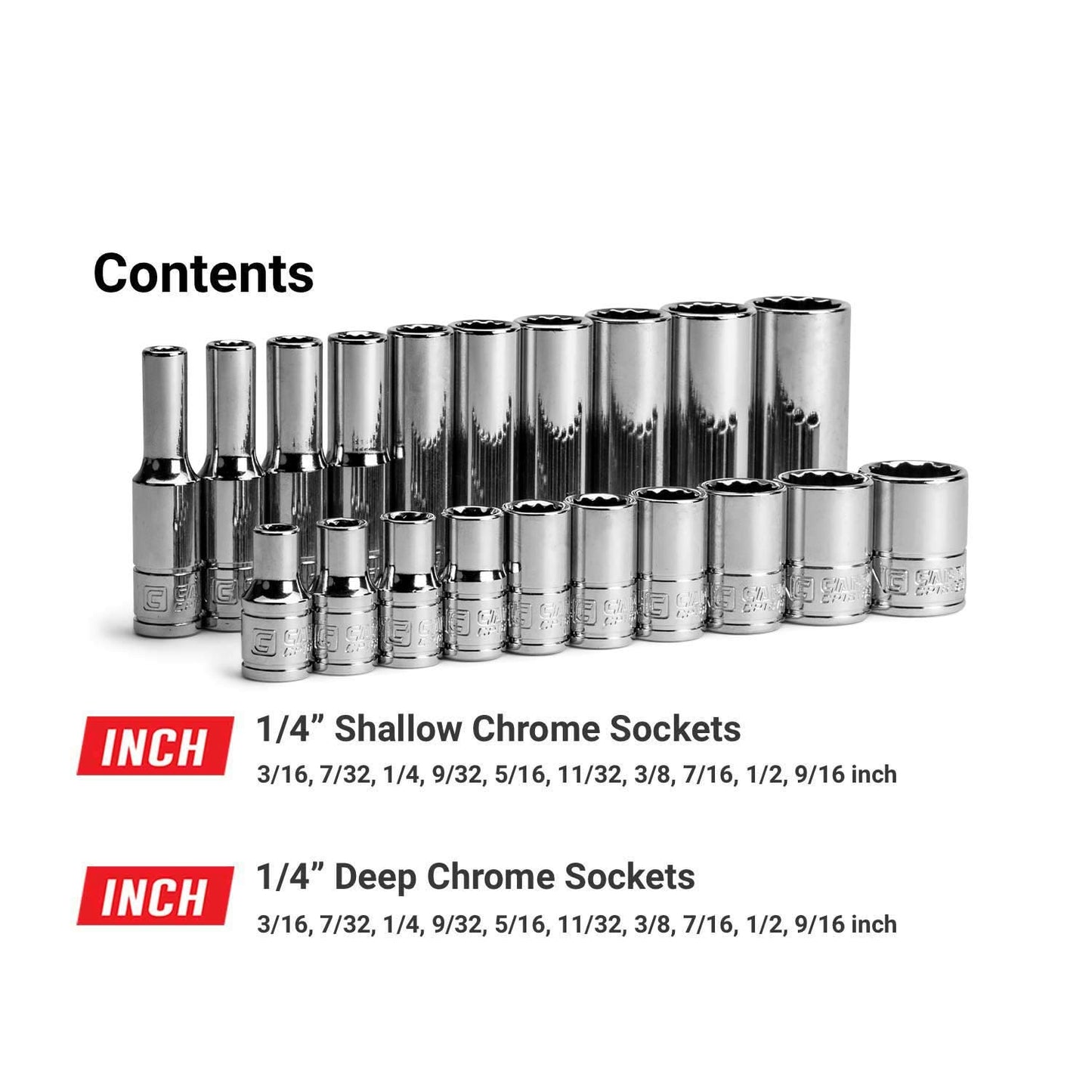 Capri Tools 1/4 in. Drive 12-Point Shallow and Deep Socket Set, SAE, 3/16 to 9/16 in, SAE, 20-Piece