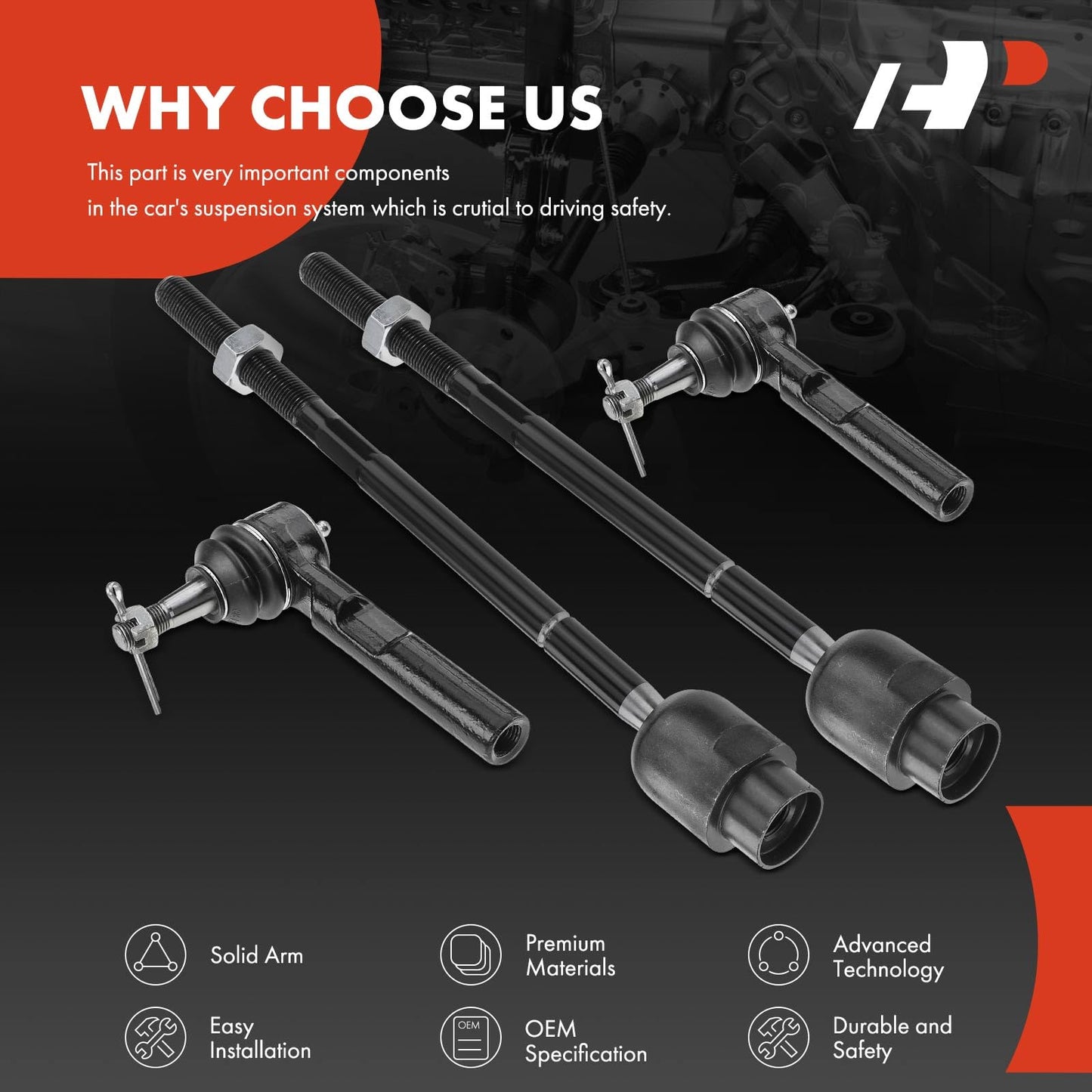 A-Premium 4Pcs Front Inner and Outer Tie Rod End Complete Kit, Compatible with Chevrolet Malibu 2004-2012, Saturn Aura 2007-2009, Pontiac G6 2005-2010