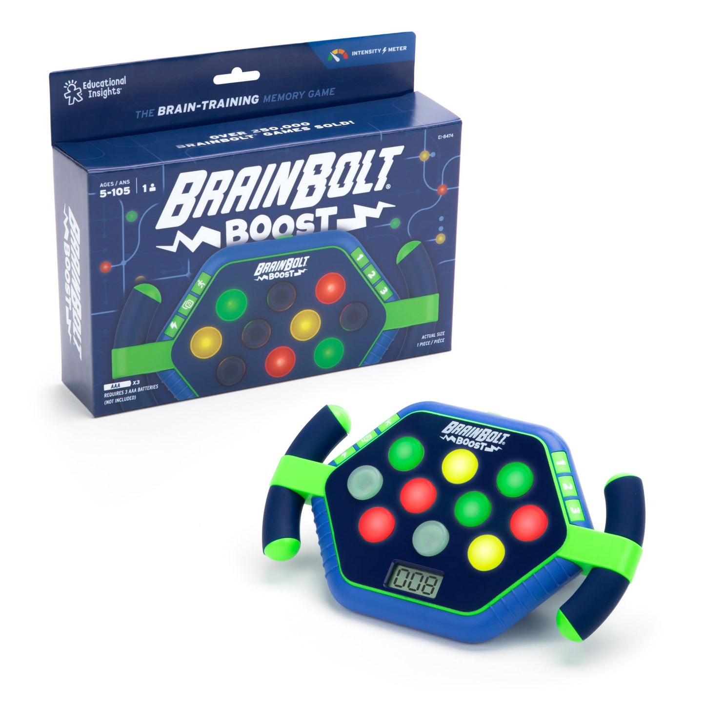 Educational Insights BrainBolt Boost - Handheld Memory Game with Light and Sound, Electronic Brain Games, Single Player Brain Teasers for Kids Teens, & Adults, Gamer Gifts for Boys & Girls Ages 5+
