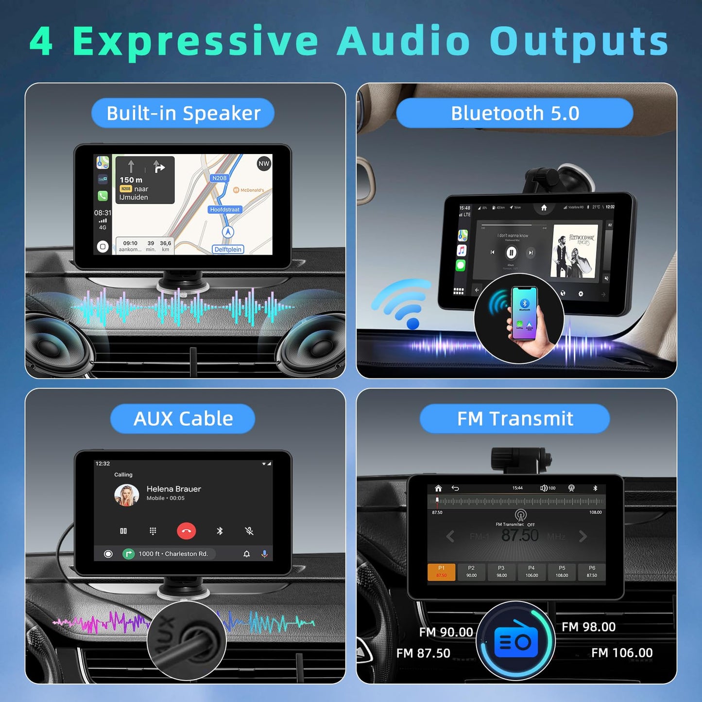 7 Inch Apple Carplay Screen for Car, Wireless Carplay Touchscreen for Apple Car Play and Android Auto with 1080P HD Backup Camera, Bluetooth, FM, AUX, Voice Control, Mirror Link, GPS Navigation