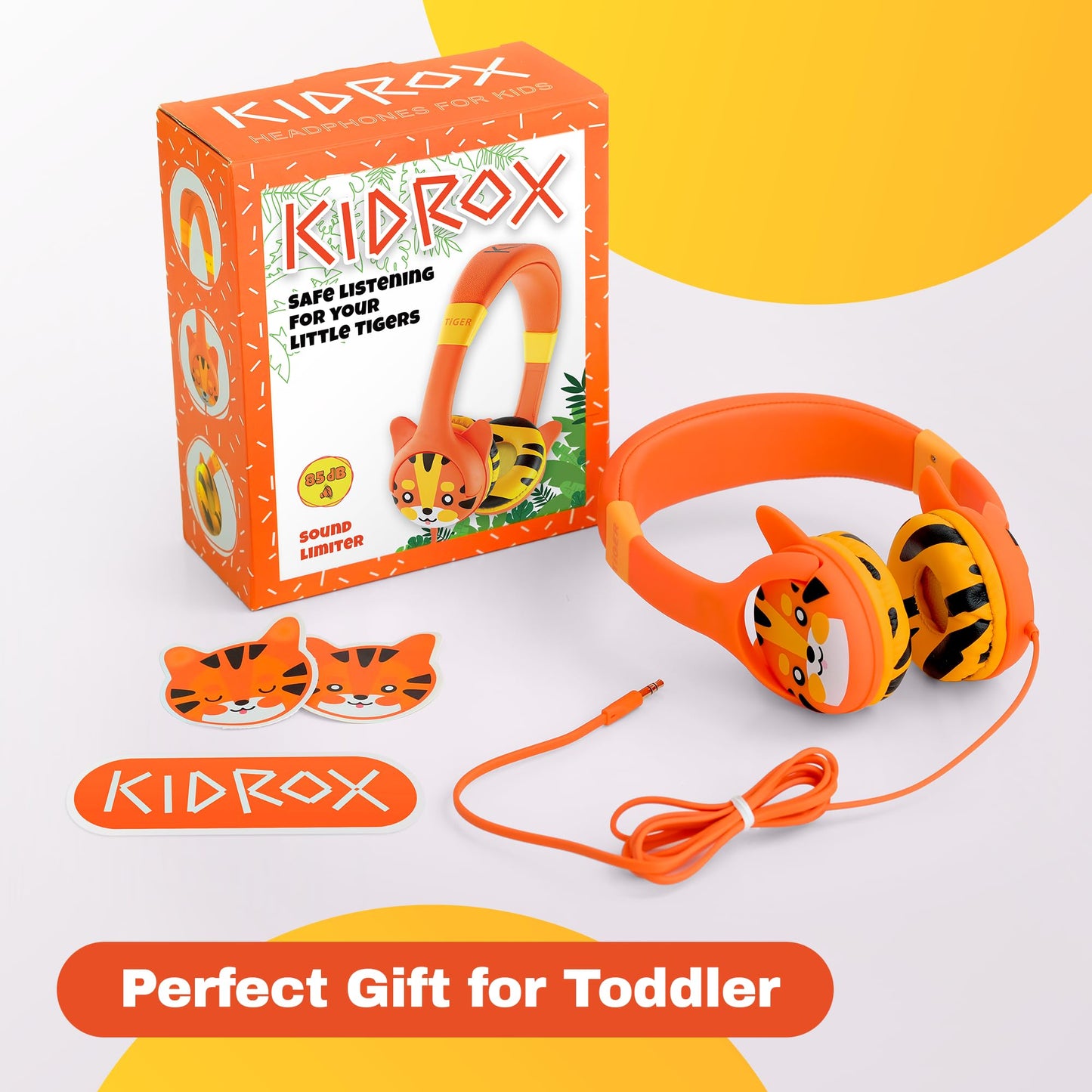Kidrox® Premium Toddler Headphones for 1+ Year Old - iPad, Tablet, Car, Airplane, Travel, School with 85dB Volume Limit Safe, Durable, and Stylish Baby Infant Child 3.5mm Wired Headphone for Boy, Girl