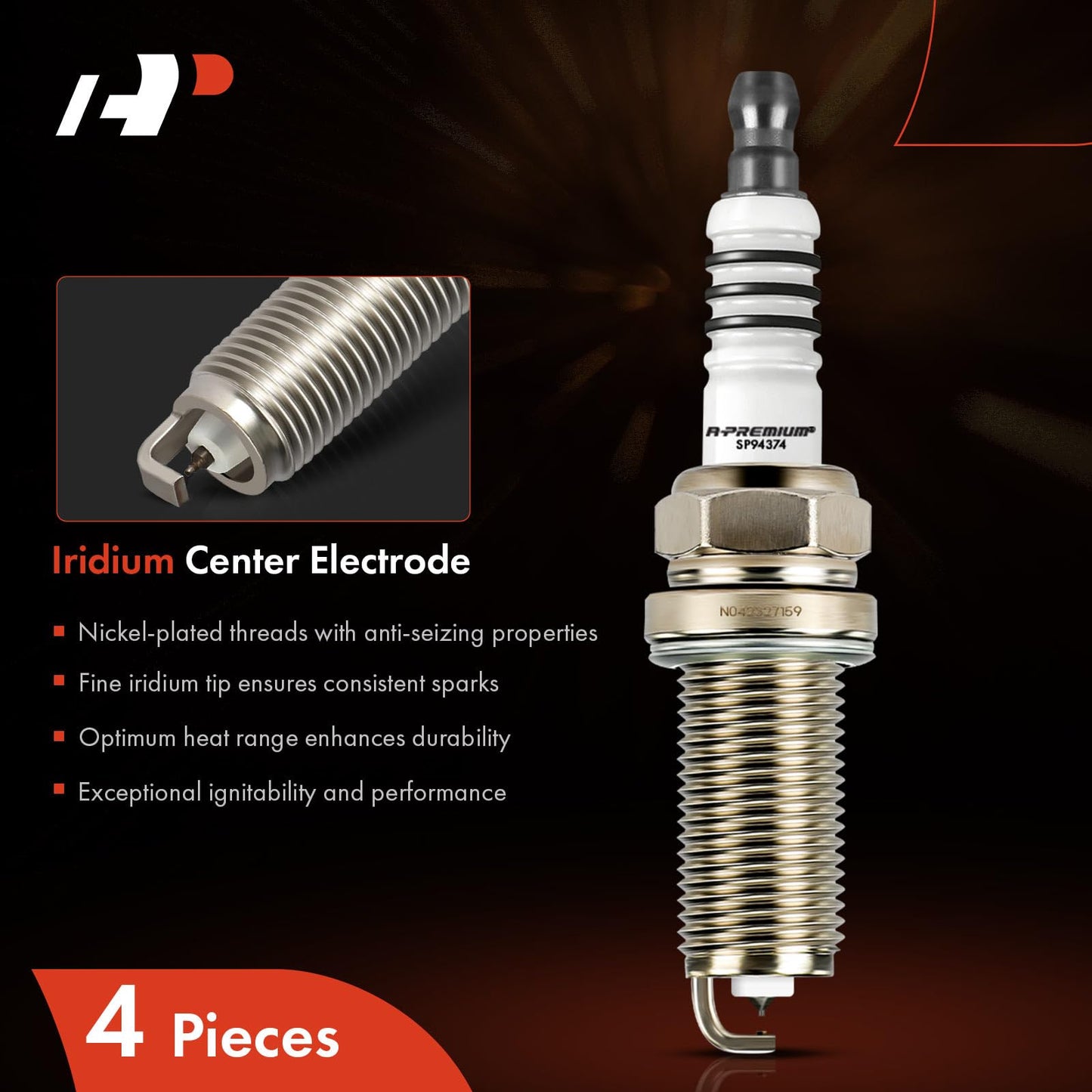 A-Premium Iridium Platinum Spark Plugs Compatible with Ford Explorer & Chevrolet Equinox & GMC Terrain & Mazda 3 & Cadillac CTS & Buick Regal & Lincoln MKC & Land Rover Discovery Sport & Jaguar, 4PCS
