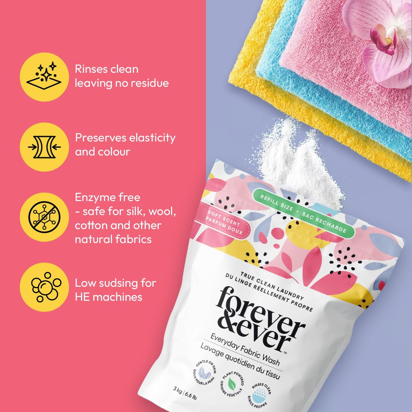 Natural Laundry Detergent Made in Canada Products, Gentle Formula Laundry Detergent Powder, pH Balanced, Hand Wash and HE Compatible, Premium Wash, 120 Washes, Scented, 3KG