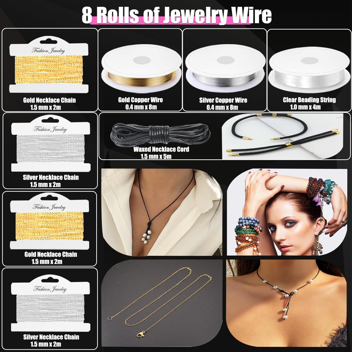 MONVICT Jewelry Making Supplies Kit with Tools, Findings, Chain, Wires, Magnifier, Carry Bag, Adults, 3730 Pieces, 2000 Pcs, Non-Foldable