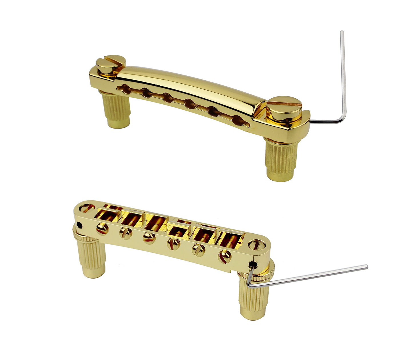 Guyker Guitar Tune-O-Matic Bridge and Stop Bar Tailpiece Combo with Anchors and Studs Replacement Compatible with LP SG EPI 6 String Electric Guitar Golden