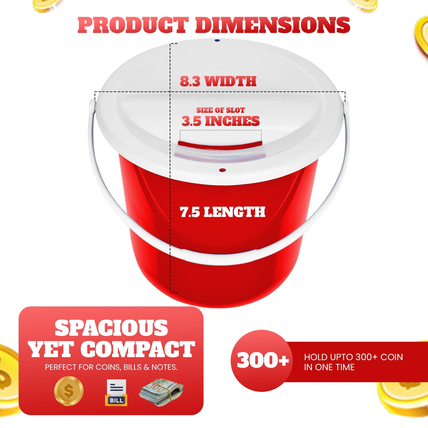 Plastic Street Charity Donation Can Coin Collection Bucket with 2 Security Stickers(Red, 4 Pack)