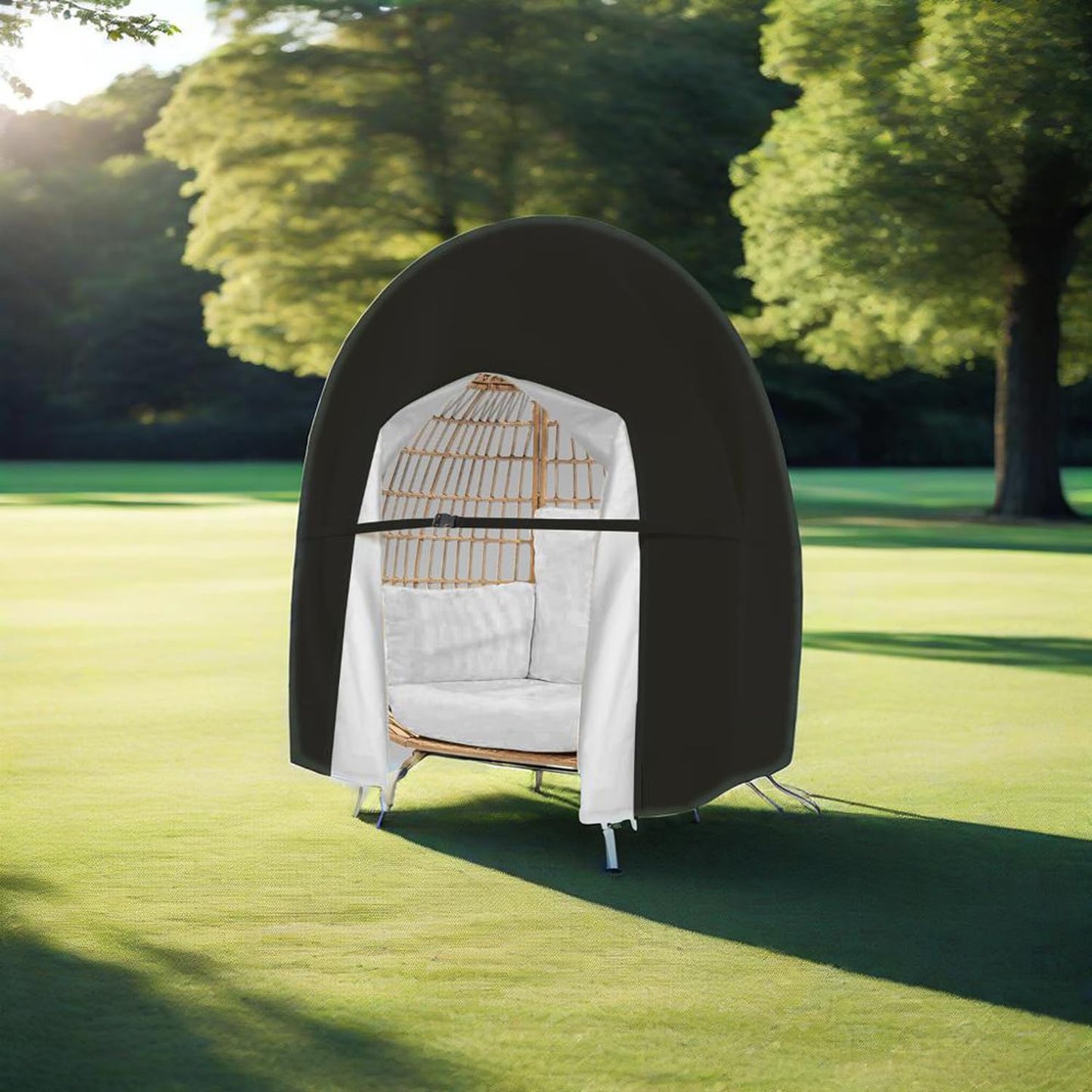 KCCLPRE Double Egg Chair Cover Waterproof Patio Hanging Extra Large Zipper Heavy Duty Swing Outdoor Wicker Furniture Person Egg Chair Covers Windproof Anti-UV Dustproof 91x80 Inch Black