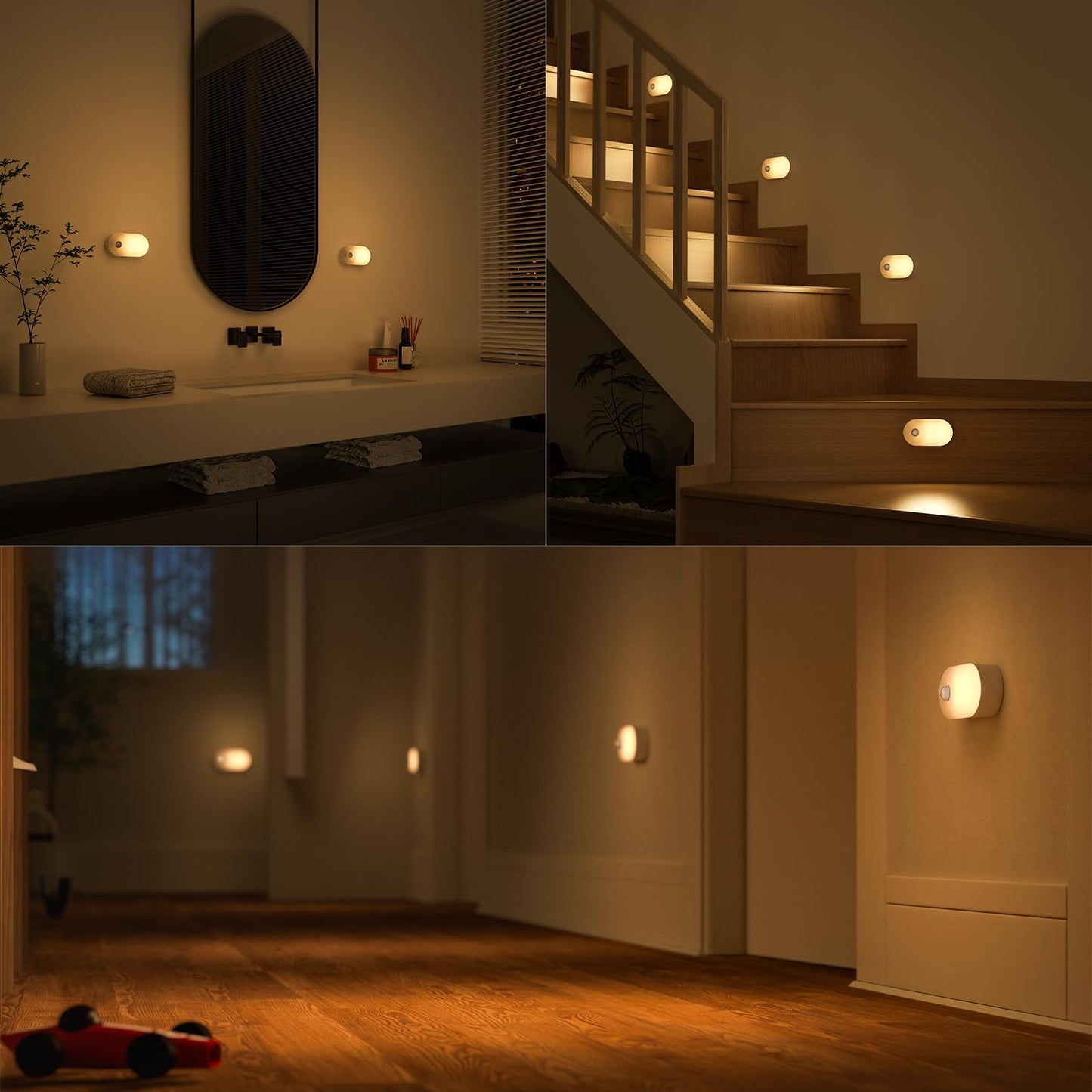 Rechargeable Night Light, LYRIDZ Stick on Anywhere Motion Sensor Nightlight Warm White 1-20LM LED Light with Stepless Adjustable Brightness for Bedroom, Kitchen, Stairs, Hallway, 4-Pack