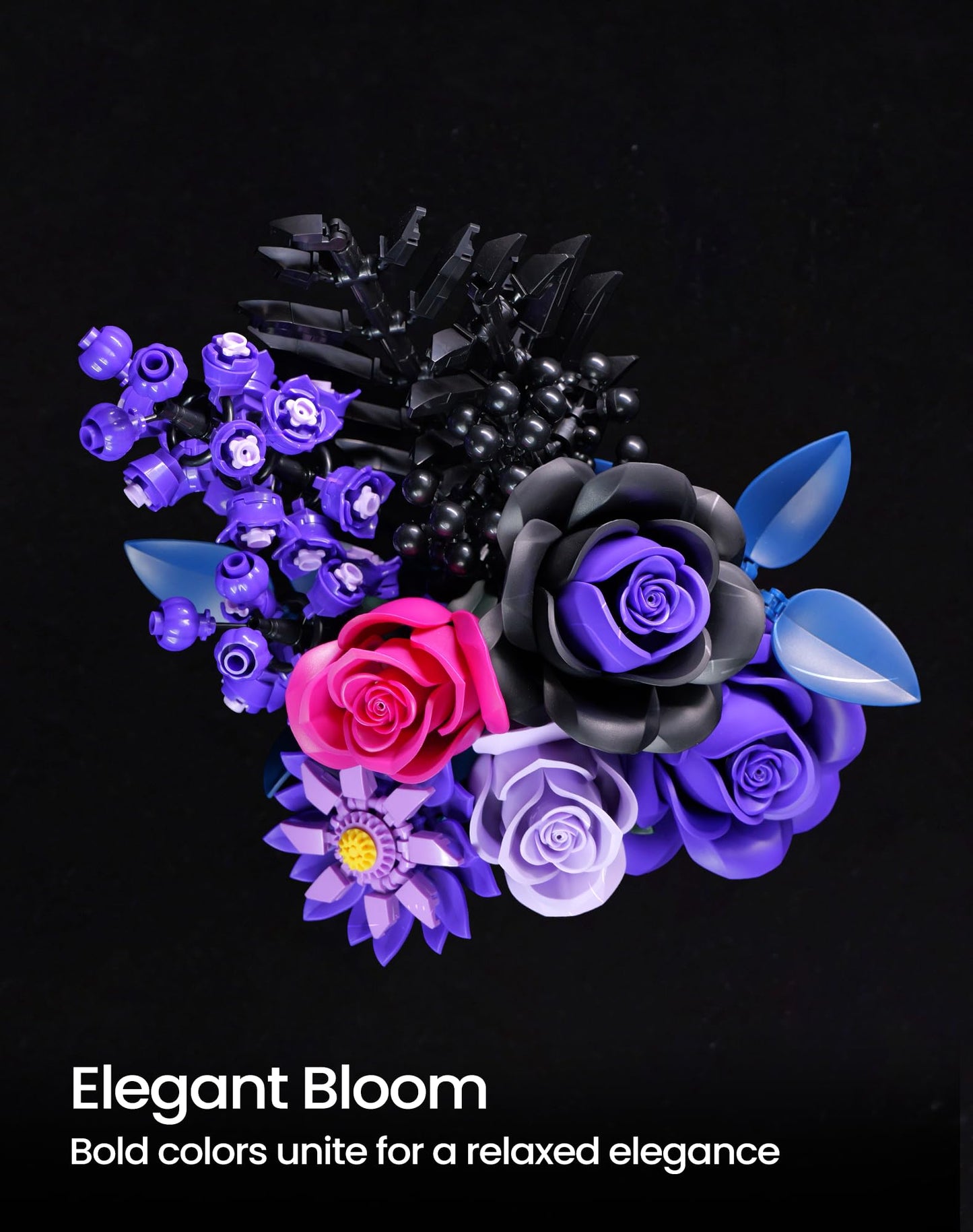 Purple Flower Bouquet Building Set,Rose Botanical Collection Blocks Kit,Compatible with Lego,Halloween Christmas for Adults Women,Artificial Flowers Gothic Decor